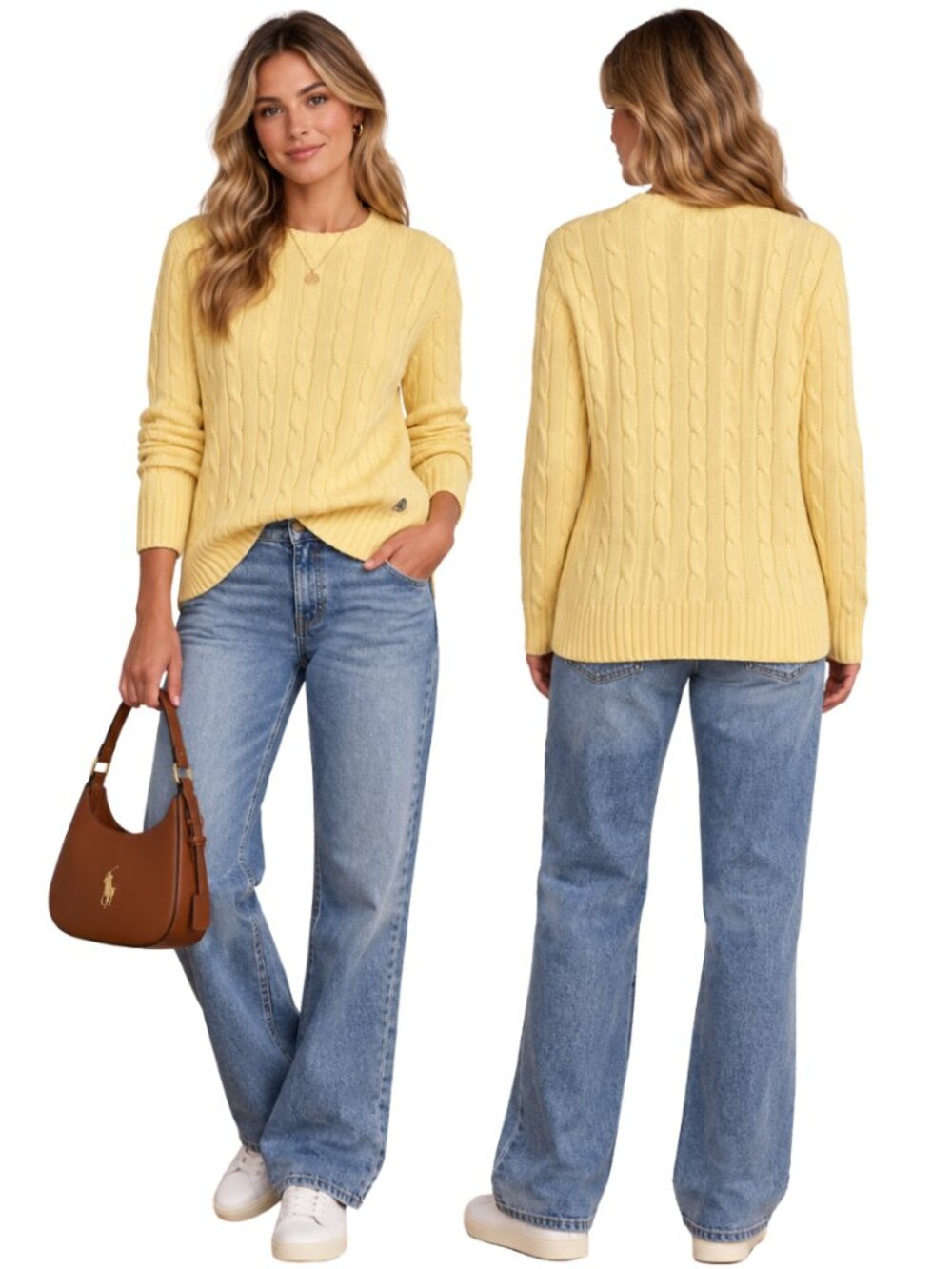 Vintage Lauren Ralph Lauren Cable Knit Sweater Womens Small Butter Yellow Preppy